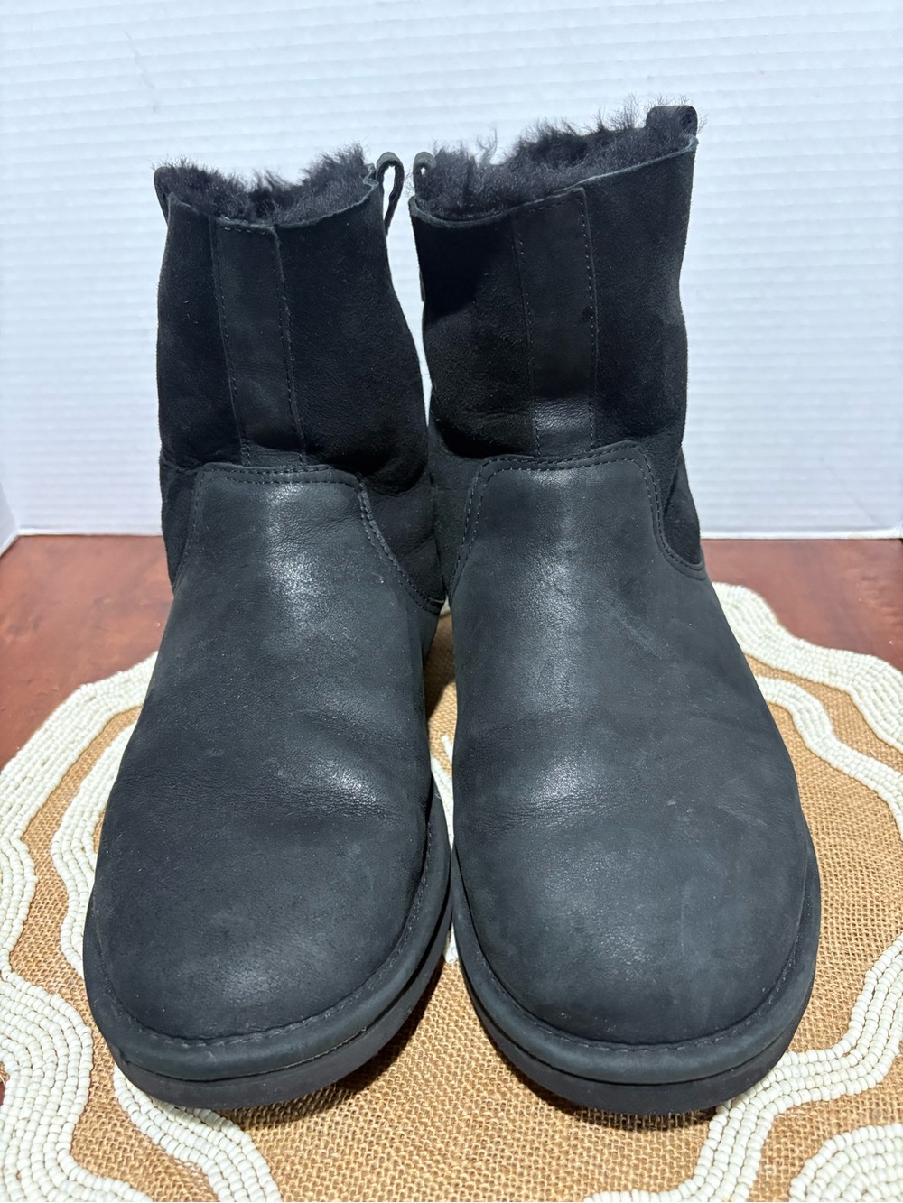 UGG Black Suede Shearling Ankle Boots